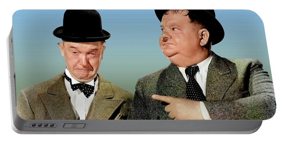 Stan Portable Battery Charger featuring the photograph Stan Laurel and Oliver Hardy by Stars on Art
