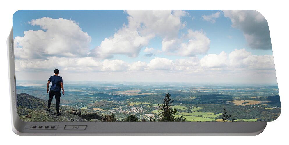 Outdoor Portable Battery Charger featuring the photograph Standing on a rock in Jizera mountains by Vaclav Sonnek