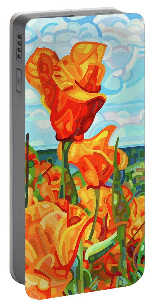 Red Orange Poppies Portable Battery Charger featuring the painting Standing Tall by Mandy Budan
