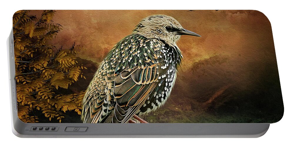 Starling Portable Battery Charger featuring the digital art Starling by Maggy Pease
