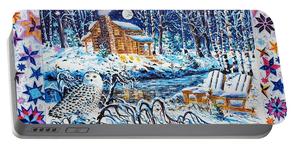 Snow Portable Battery Charger featuring the painting Starry Night Owl by Diane Phalen