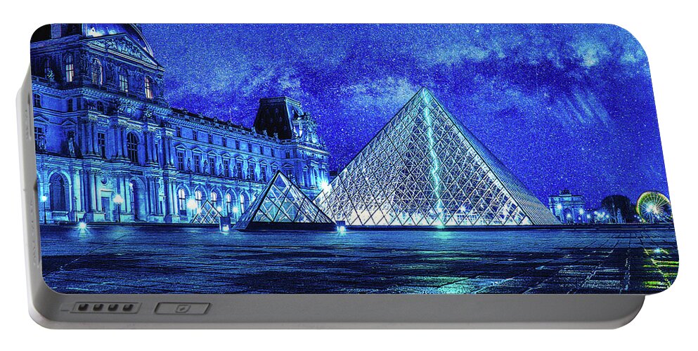 Louvre Portable Battery Charger featuring the digital art Starry sky over the Louvre by Alex Mir