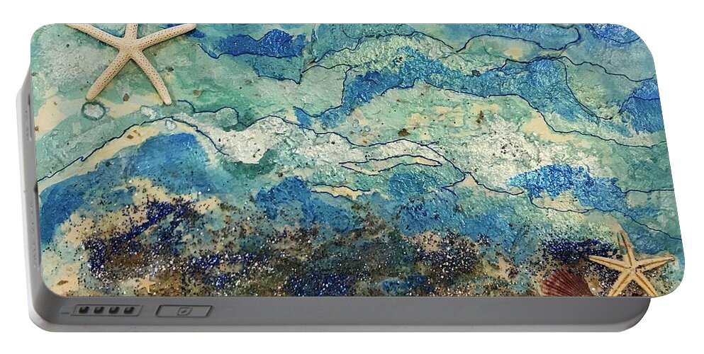 Seascape Portable Battery Charger featuring the painting Starry Starfish Night by Elaine Elliott