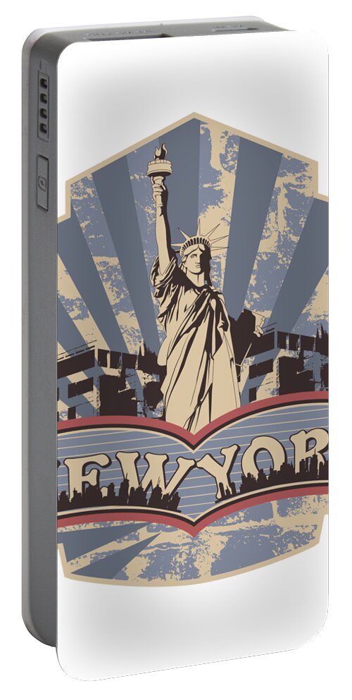 Military Portable Battery Charger featuring the digital art Statue of Liberty New York by Jacob Zelazny