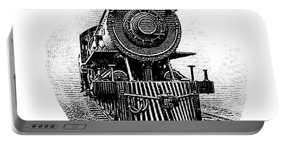 Front View Portable Battery Charger featuring the digital art Steam Locomotive Front by Pete Klinger