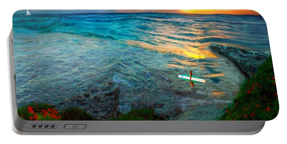 Landscape Portable Battery Charger featuring the painting Steamer Lane, Santa Cruz, California by Trask Ferrero