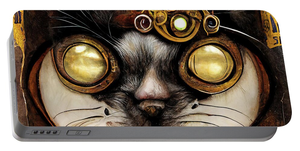 Cat Portable Battery Charger featuring the digital art Steampunk Animal 13 Victorian Cat Portrait by Matthias Hauser