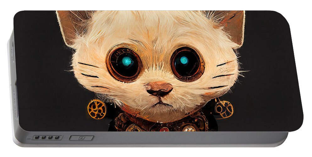 Steampunk Portable Battery Charger featuring the painting Steampunk Kitten, 03 by AM FineArtPrints