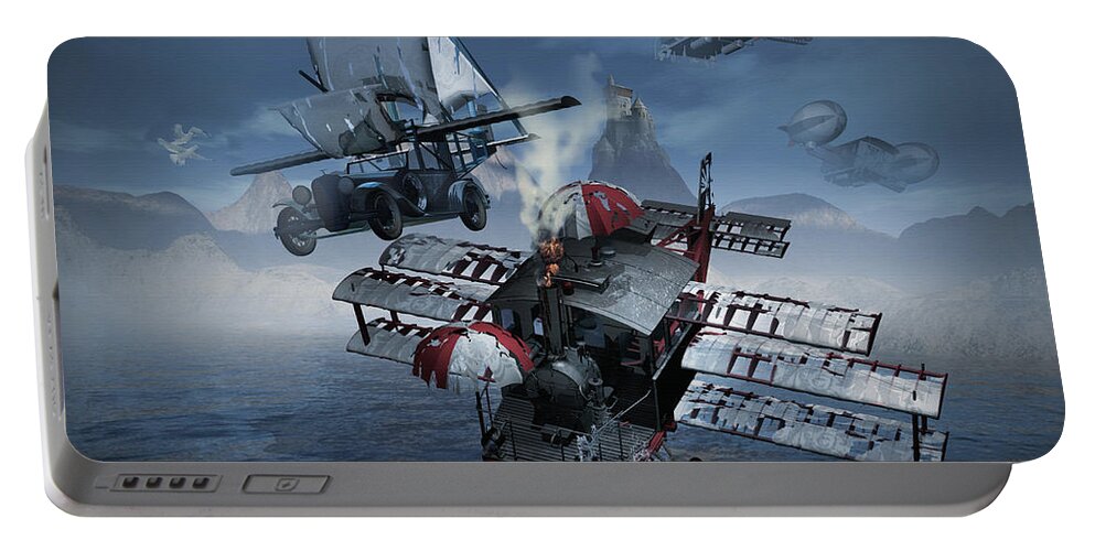 Limited Edition Prints Artist Fine Arts Portable Battery Charger featuring the digital art Steampunk sky-rover by George Grie