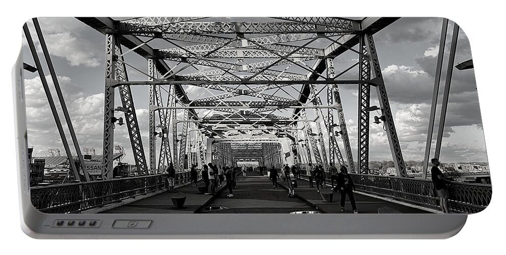 Line Portable Battery Charger featuring the photograph Steel Lines BW by Lee Darnell