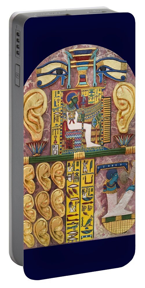 Stela Portable Battery Charger featuring the mixed media Stela of Ptah Who Hears Prayers by Ptahmassu Nofra-Uaa