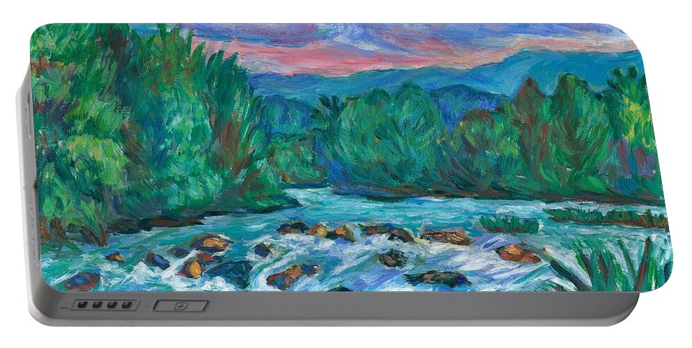 Landscape Portable Battery Charger featuring the painting Stepping Stones on the New River by Kendall Kessler