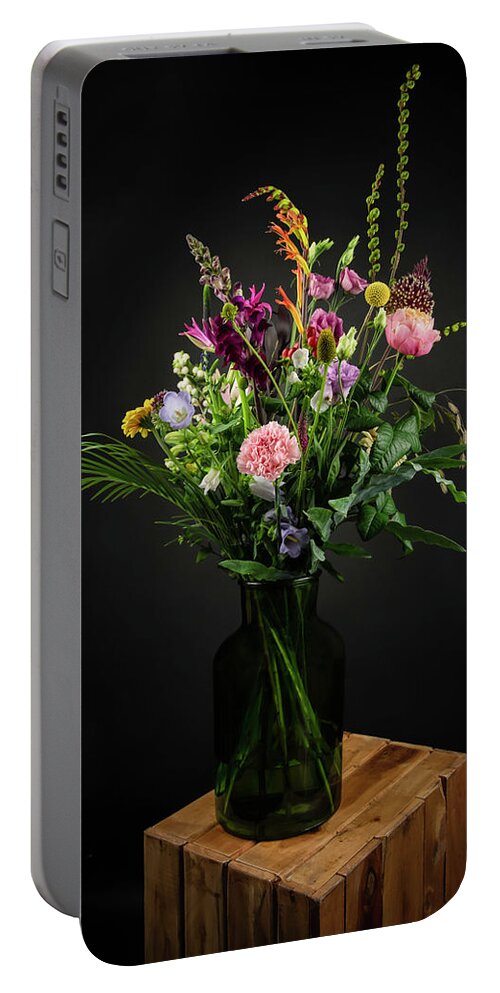 Still Life Portable Battery Charger featuring the digital art Still life field bouquet in a vase by Marjolein Van Middelkoop