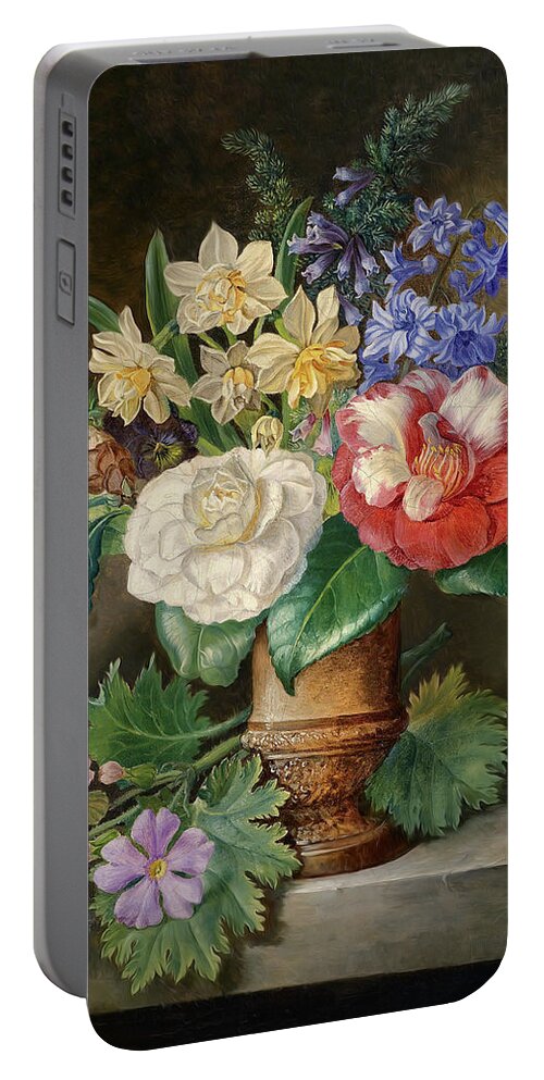 Still Life Of Flowers With Daffodils Portable Battery Charger featuring the photograph Still Life of Flowers with Daffodils by Franz Xaver Andreas Petter by Carlos Diaz