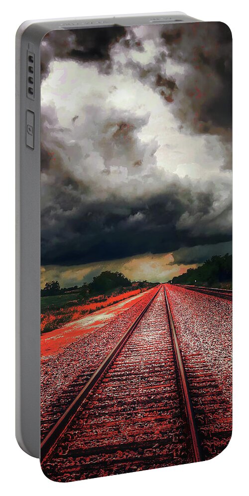 Photoart Portable Battery Charger featuring the photograph Storm at the Tracks by Pam Rendall