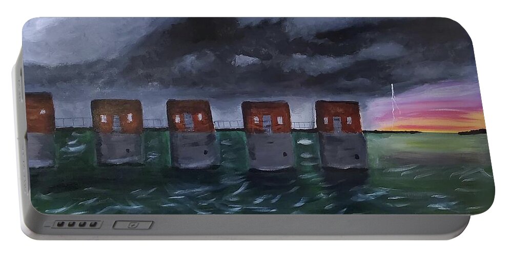 Lake Murray Portable Battery Charger featuring the painting Storm Over Lake Murray by Amy Kuenzie