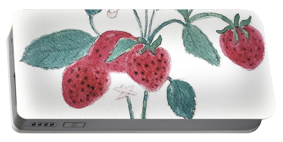  Portable Battery Charger featuring the painting Strawberries by Margaret Welsh Willowsilk