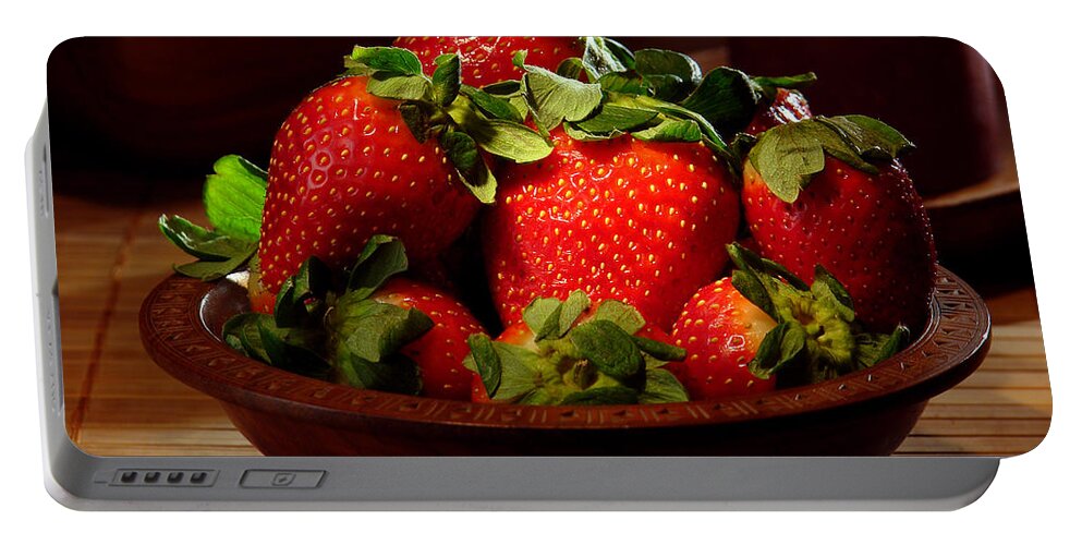 Strawberry Portable Battery Charger featuring the photograph Strawberry Dessert by Olivier Le Queinec