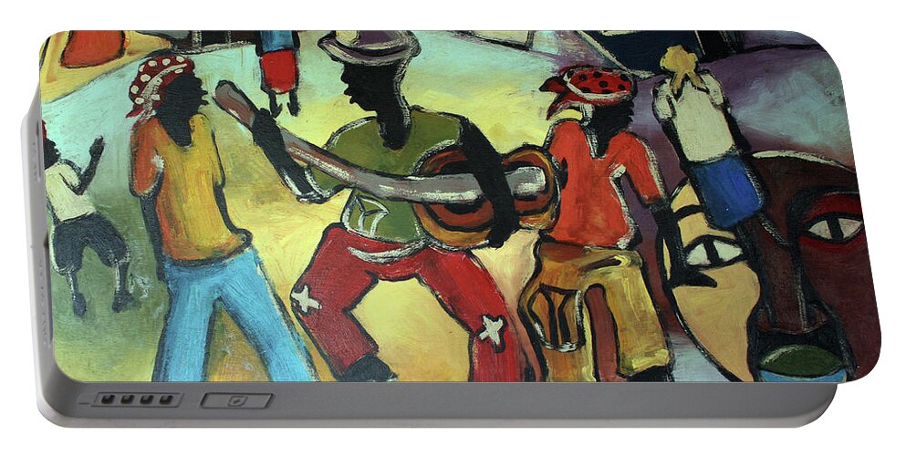  Portable Battery Charger featuring the painting Street Band by Eli Kobeli