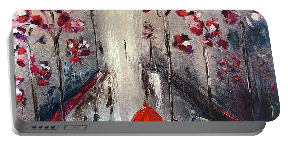 Paris Portable Battery Charger featuring the painting Strolling in Paris 2021 by Roxy Rich