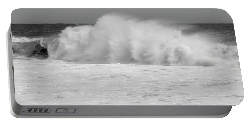 Jersey Shore Portable Battery Charger featuring the photograph Strong Surf in New Jersey - Black and White by Angie Tirado
