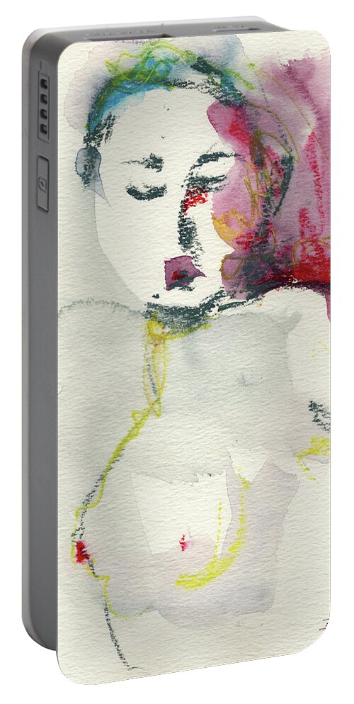 Watercolour Nude Portable Battery Charger featuring the painting Studio Nude I by Roxanne Dyer