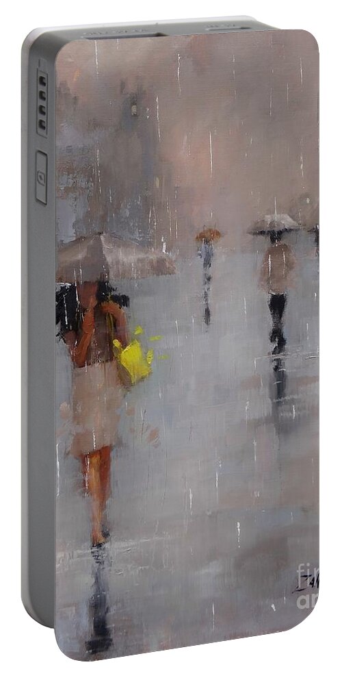 Rain Portable Battery Charger featuring the painting Study in Grays by Laura Lee Zanghetti