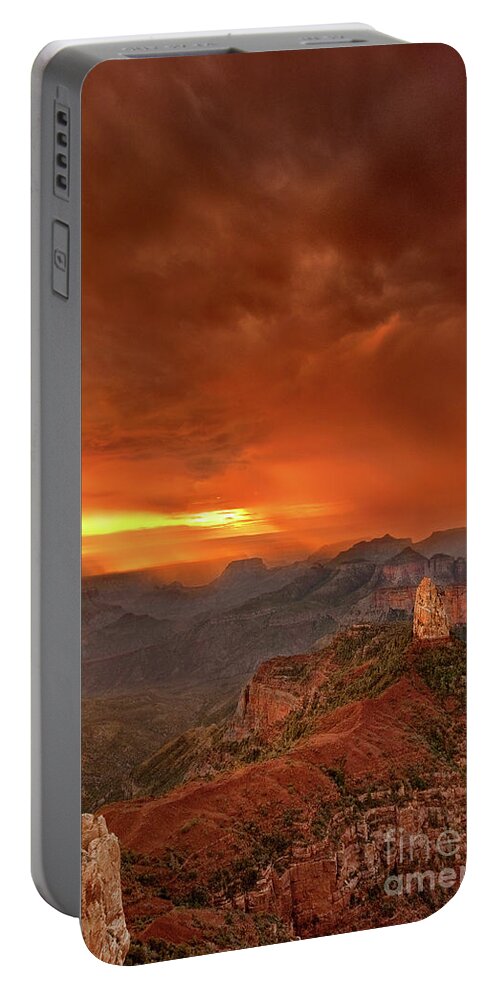 North America Portable Battery Charger featuring the photograph Stunning Red Storm Clouds Over The North Rim Grand Canyon Arizona by Dave Welling