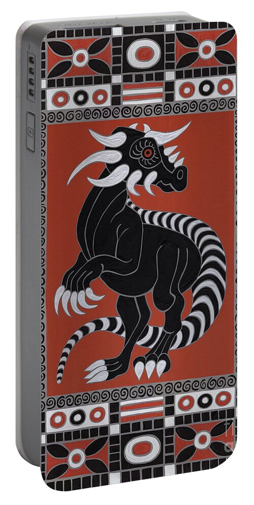 Dinosaur Portable Battery Charger featuring the painting Stygimoloch. Geometric Pattern by Amy E Fraser