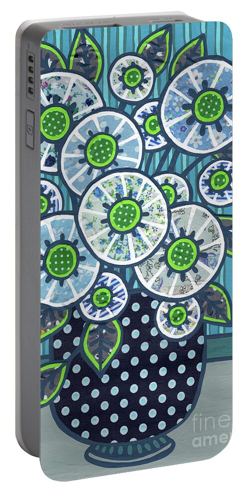 Flowers In A Vase Portable Battery Charger featuring the painting Stylish Blue Bouquet by Amy E Fraser