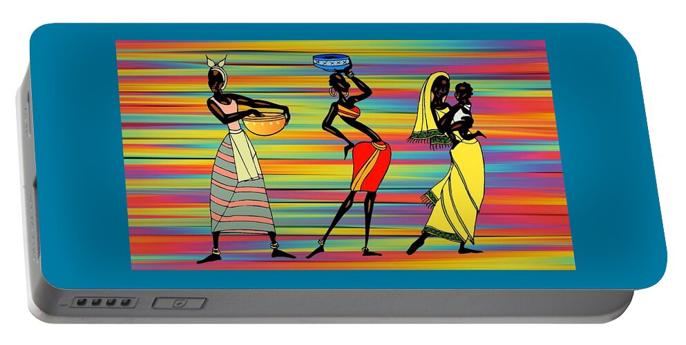 African Portable Battery Charger featuring the painting Stylized African Women by Nancy Ayanna Wyatt