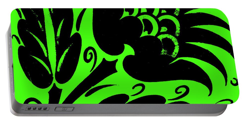 Green Portable Battery Charger featuring the painting Stylized Flower with Two Leaves and Tendrils, Emerald Green by William De Morgan