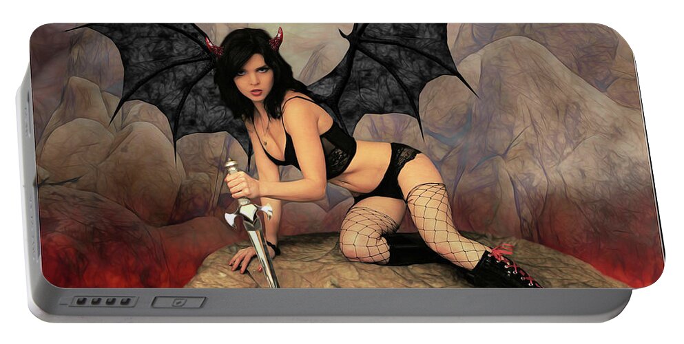 Rebel Portable Battery Charger featuring the photograph Succubus With Dagger by Jon Volden