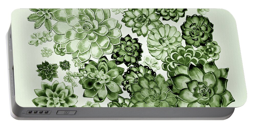 Succulent Portable Battery Charger featuring the painting Succulent Plants Wall Contemporary Garden Design In Moss Green  by Irina Sztukowski