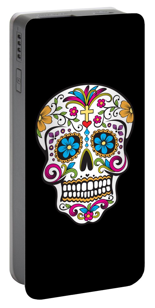 Halloween Portable Battery Charger featuring the digital art Sugar Skull Day of the Dead Dia De Los Muertos by Flippin Sweet Gear