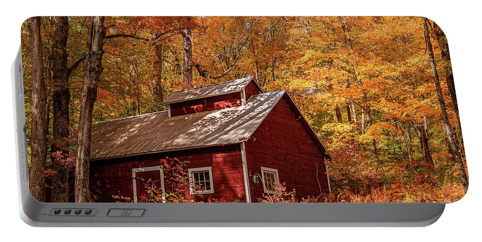 Vermont Portable Battery Charger featuring the photograph Sugarhouse in Fall - Danville by Tim Kirchoff