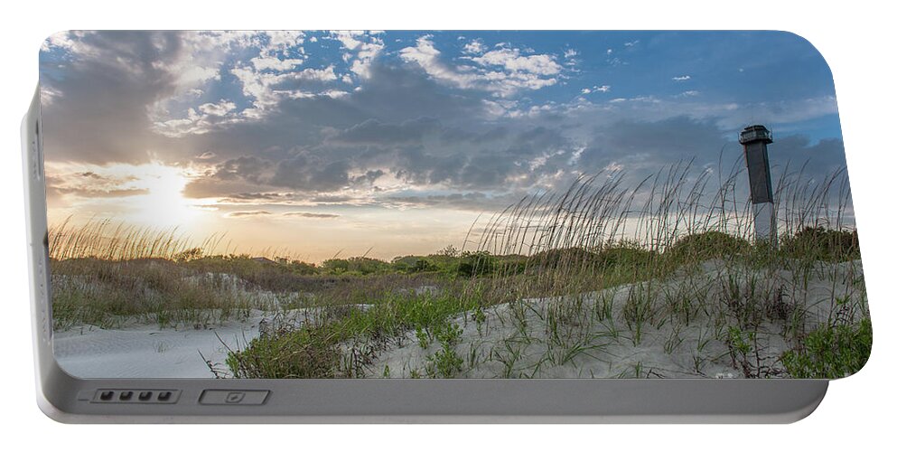 Sullivan's Island Lighthouse Portable Battery Charger featuring the photograph Sullivan's Island Lighthouse - Coastal Dunes by Dale Powell