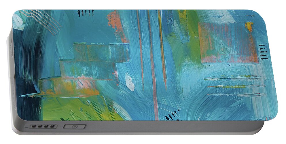 Acrylic Portable Battery Charger featuring the painting Summer at the Lake by Diana Hrabosky