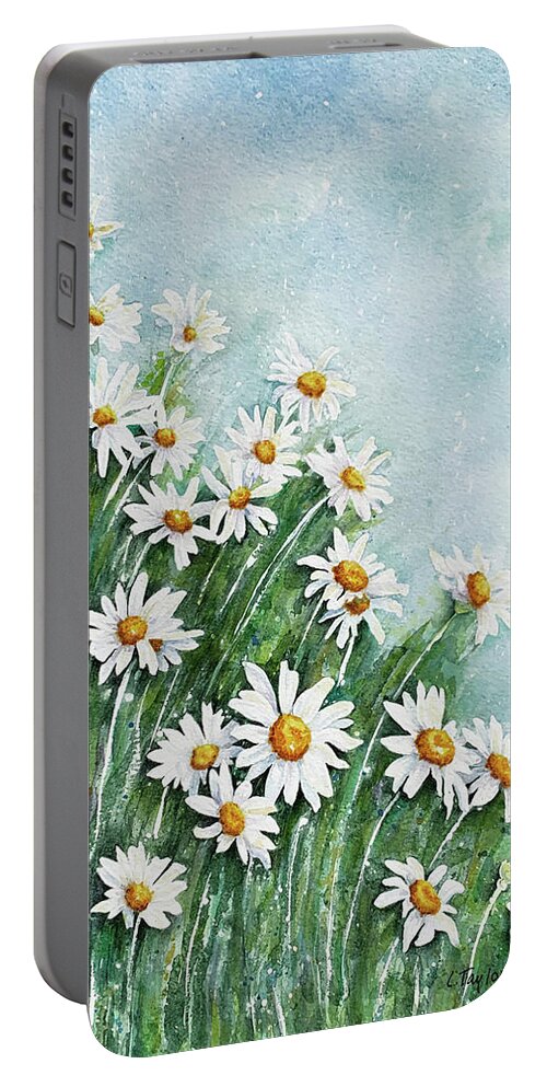 Daisies Portable Battery Charger featuring the painting Summer Breeze by Lori Taylor