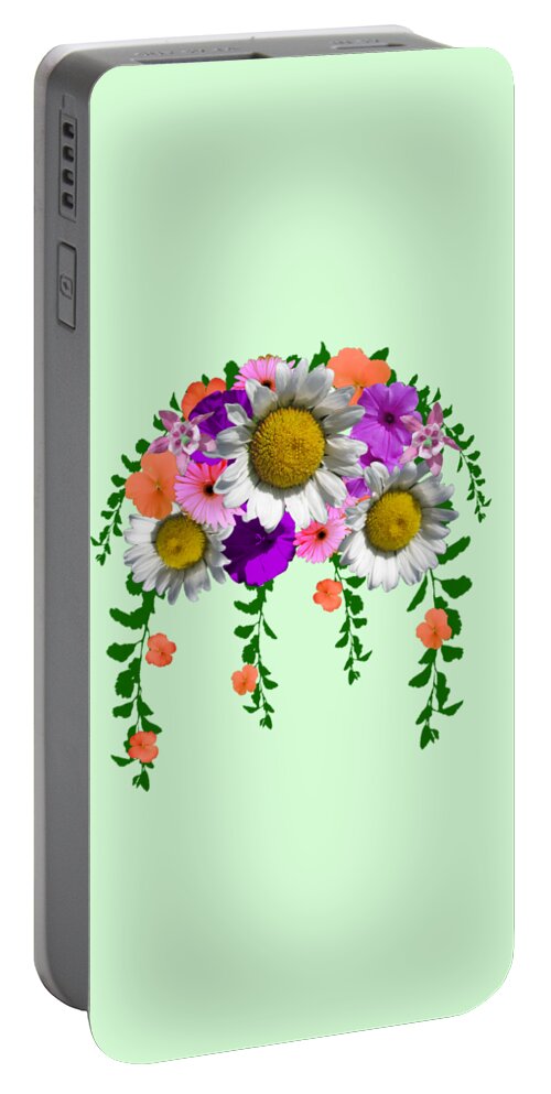 Summer Portable Battery Charger featuring the digital art Summer Daisy Floral Bouquet by Delynn Addams
