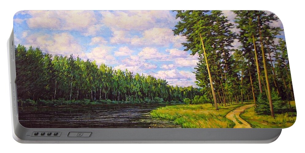Summer Landscape Portable Battery Charger featuring the painting Summer landscape 4 by Kastsov