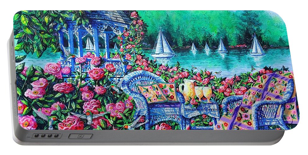 Roses Portable Battery Charger featuring the painting Summer Lemonade by Diane Phalen