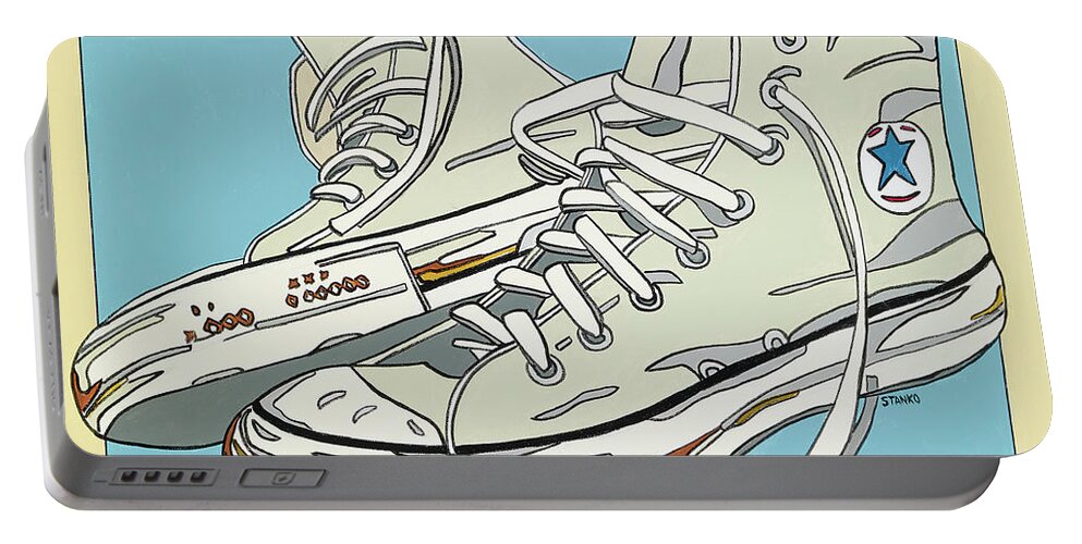 Sneakers High Tops Portable Battery Charger featuring the painting Summer Sneakers by Mike Stanko