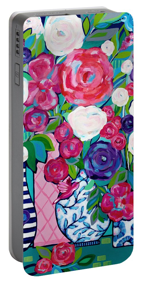 Flowers Portable Battery Charger featuring the painting Summer Soiree by Beth Ann Scott