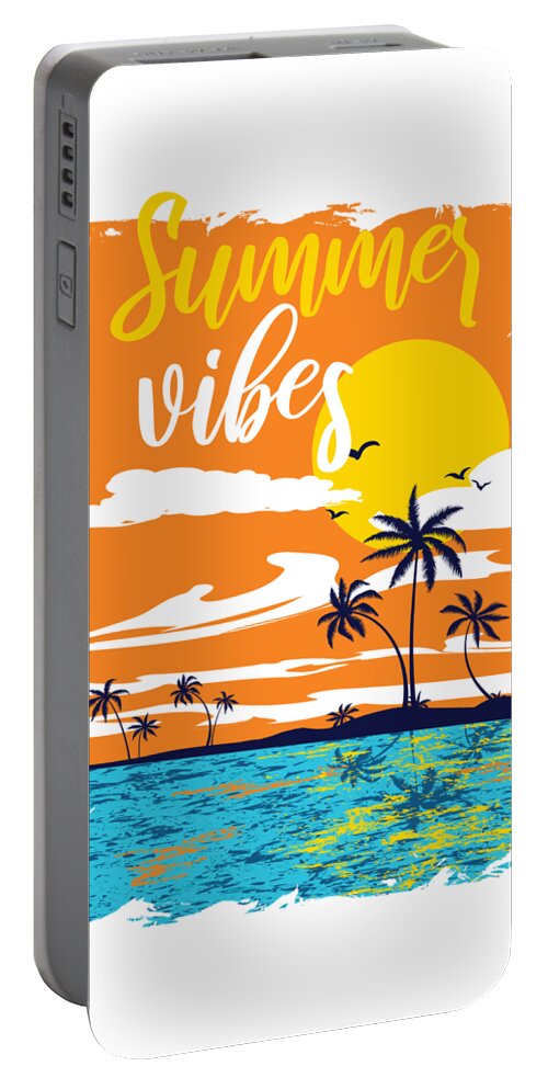 Colorful Portable Battery Charger featuring the digital art Summer Vibes Tropical Sunset Palm Trees by Jacob Zelazny