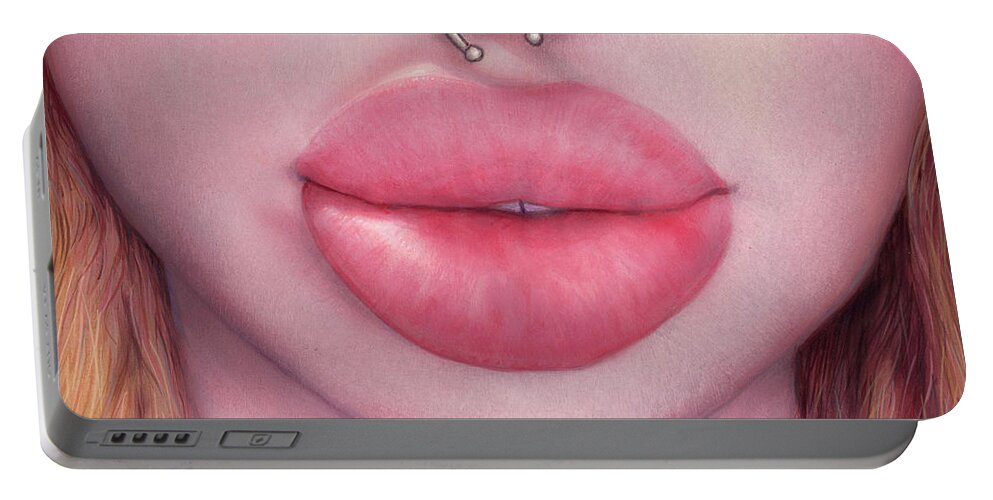 Lips Portable Battery Charger featuring the painting Summer's Lips by James W Johnson