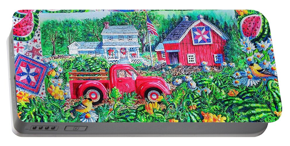 Red Truck Portable Battery Charger featuring the painting Summertime by Diane Phalen