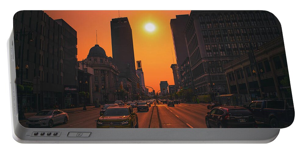 Winnipeg Portable Battery Charger featuring the photograph Sunset above Portage Avenue by Jay Smith