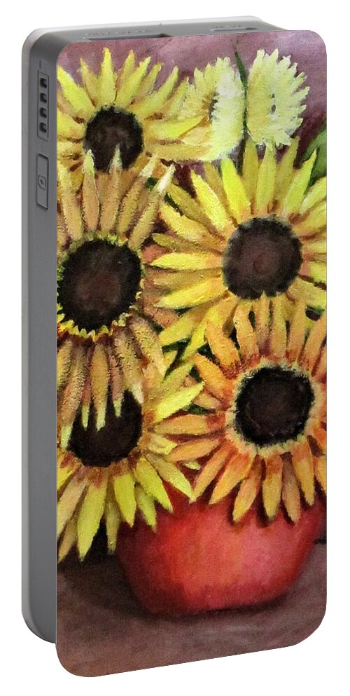 Still Life Portable Battery Charger featuring the painting Sun Flowers by Gregory Dorosh