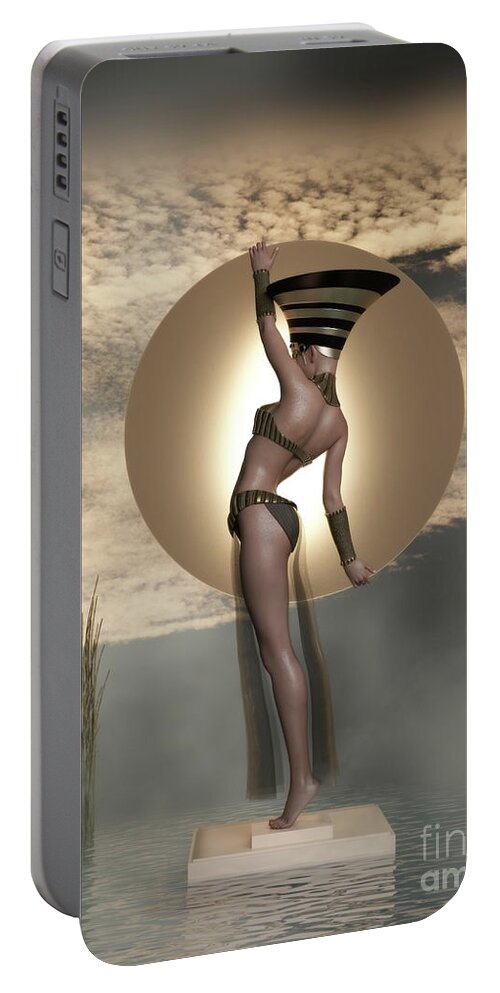 Sun Goddess Portable Battery Charger featuring the digital art Sun Goddess Art Deco by Shanina Conway